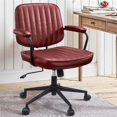Mid Century Office Chair Leather Desk Chair Burgundy Office Desk Chair