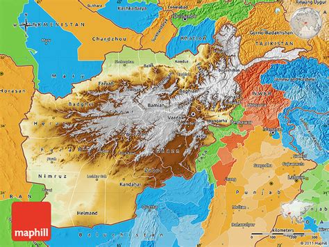 Physical Map of Afghanistan, political outside, shaded relief sea