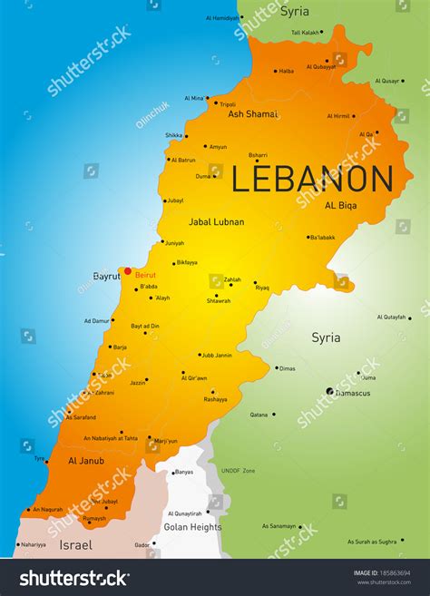 Detailed Vector Color Map Of Lebanon Country 185863694 Shutterstock