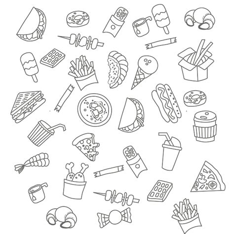 Dibujo De Comida Kawaii Para Colorear Para Niños Vector Premium