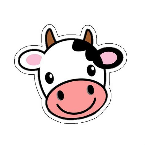 Cute Cow Face Sticker On White Background