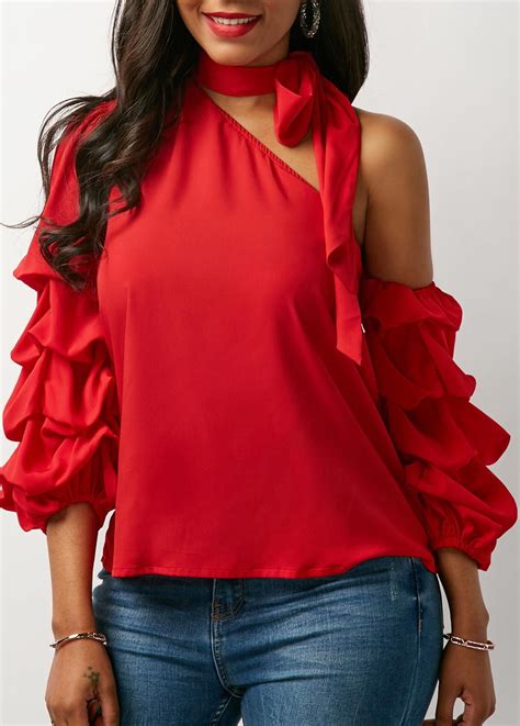 Tie Neck Layered Sleeve Red Blouse Usd 29 94 Blusas