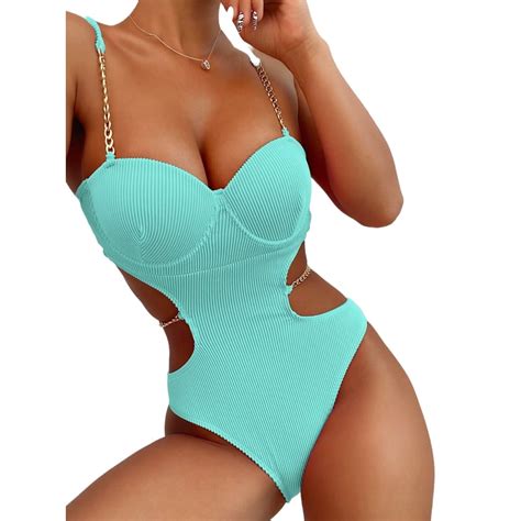 GENERICO Bañador Traje de Baño Bikini Una Pieza Push Up con Abertura y Cadena falabella