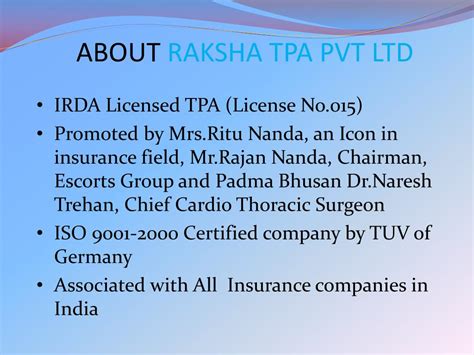 Ppt Raksha Tpa Pvt Ltd Powerpoint Presentation Free Download Id5170063