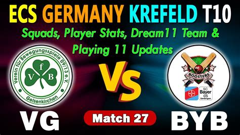 VG Vs BYB Match 27 Dream11 Team VG Vs BYB ECS T10 Germany Krefeld