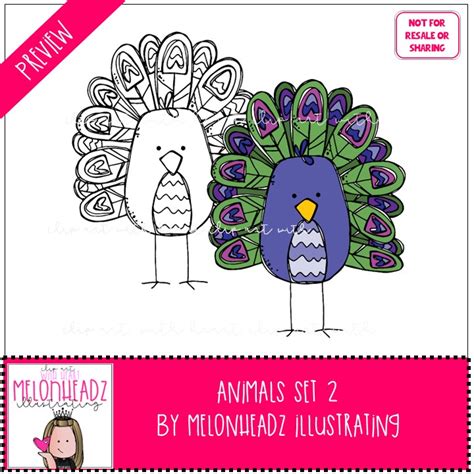 Animals Set 2 Clip Art Digi Stamps Combo Pack Melonheadz