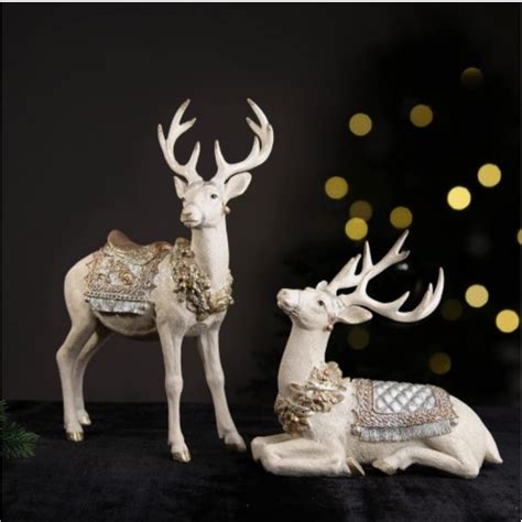 Reindeer-Figurine Christmas-Decorations Standing Deer Statue - Cream ...