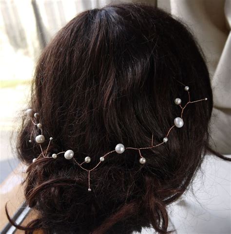 Pearl Hair Vine Copper With Ivory Freshwater Pearls Bridal Wedding