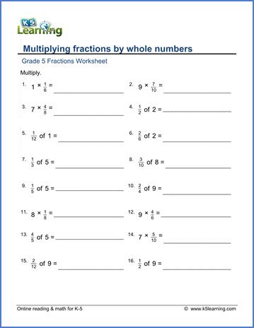 Multiplying Whole Numbers By Fractions Worksheets