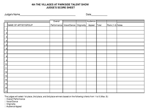 Tvp Talent Show Tally Sheetpdf 8 Printable Samples