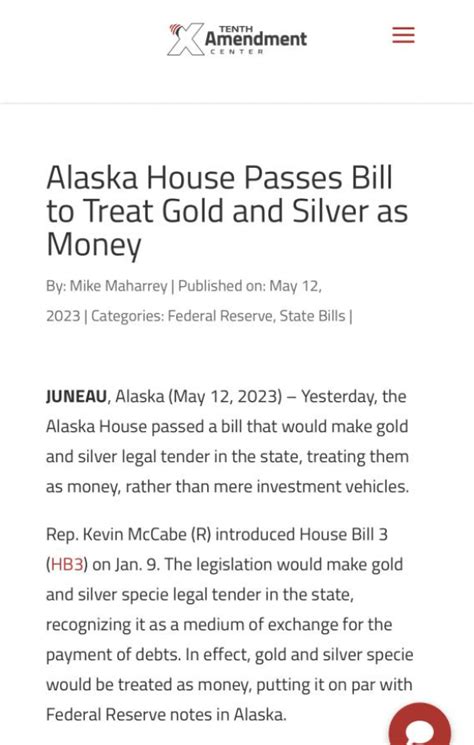 Another State Passes Bill To Make Goldsilver Legal Tender R