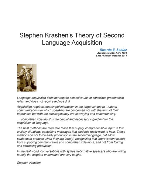 Stephen Krashen English Doc Stephen Krashen S Theory Of Second Language Acquisition Ricardo