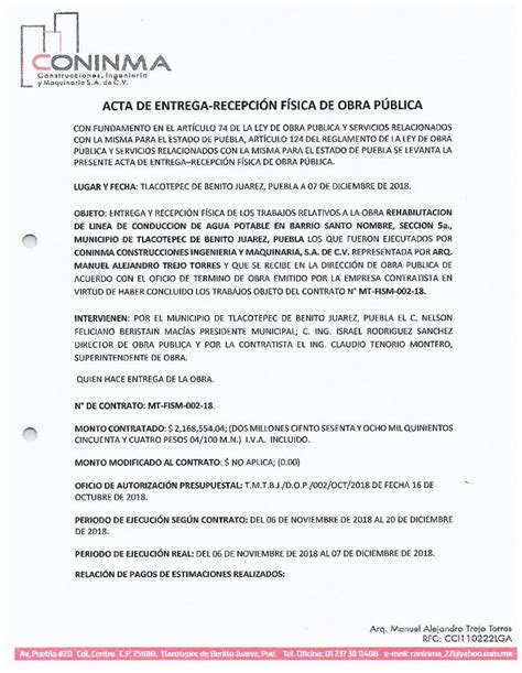 Pdf Acta De Entrega Recepci N F Sica De Obra Excepto Roca