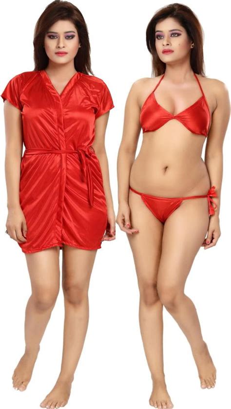 Buy Iyaracollection Women Red Solid Pure Satin Lingerie Robe Set Online