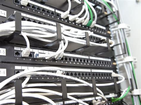 Patch Panel Server Rack With Cords Blue Tone Stock Image Image Of