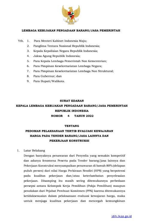 Nomor Mata Pembayaran Bag Pbj Opd Surat Edaran Kepala Lkpp Nomor 4 Tahun 2022 1942 1 Lembaga