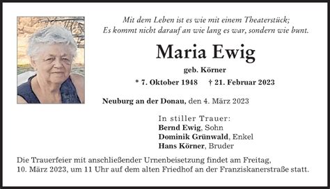 Traueranzeigen Von Maria Ewig Augsburger Allgemeine Zeitung