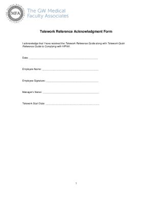 Fillable Online Telework Reference Acknowledgment Form Fax Email Print