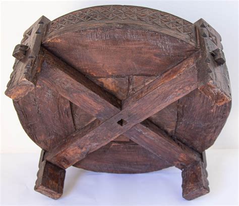 Large Antique Grinder Tribal Teak Hand Carved Wood Chakki Table India