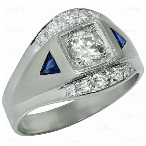 K White Gold Diamond Blue Sapphire Men S Ring Mtsj