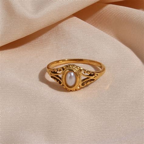 vintage pearl ring  yellow gold artofit