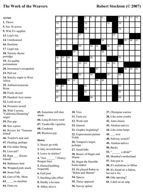 Easy Crosswords For Seniors Printable