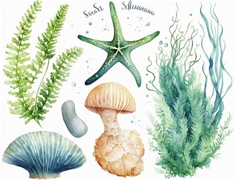 Premium AI Image | A watercolor drawing of starfish, starfish, and seaweed.