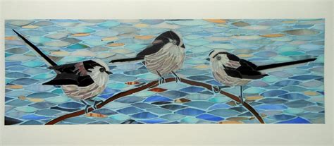 Three Long Tailed Tits Card Bird Card From Original Mosaic Etsy