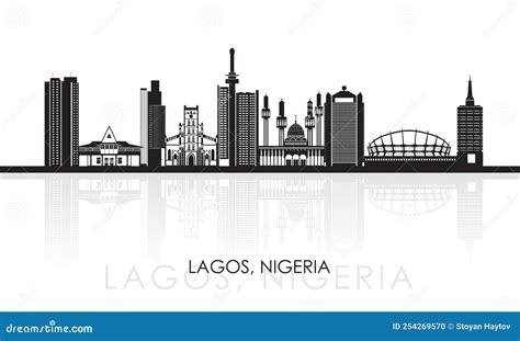 Silhouette Skyline Panorama Of City Of Lagos Nigeria Stock Vector