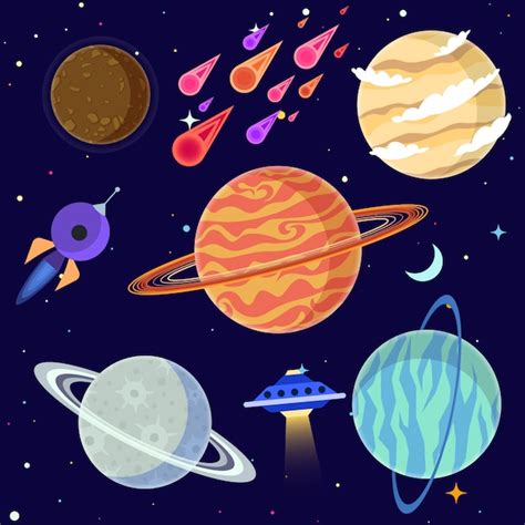 Premium Vector | Set of cartoon planets and space elements.