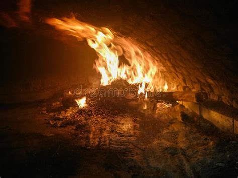 Fire Burning In A Brick Oven Stock Image Image Of Combine Firewood