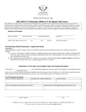 Fillable Online 2023 2024 US Citizenship Affidavit To Be Signed In