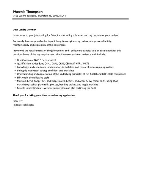 Fitter Cover Letter Velvet Jobs