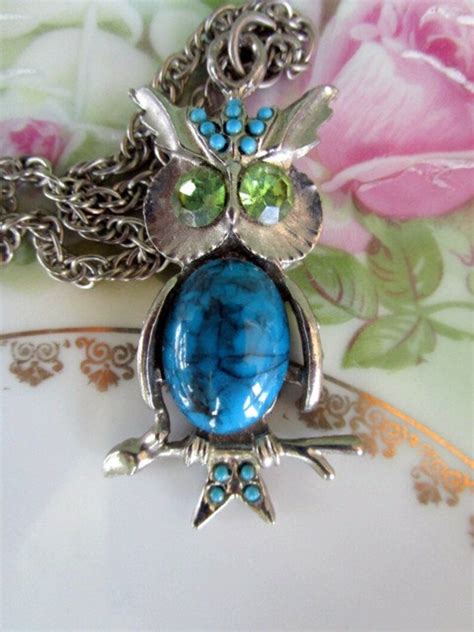 Vintage S Owl Pendant Faux Turquoise Jelly Belly Green Etsy