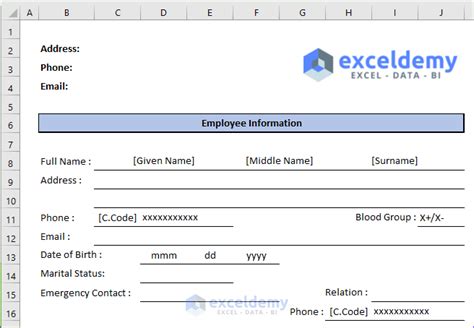 How To Design An Employee Details Form In Excel Free Template