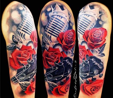 Microphone And Roses By Tattoo Rascal Post 13153 Microphone Tattoo Red Tattoos Tattoos Gallery