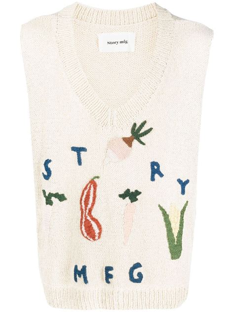 Story Mfg Embroidered Logo Knit Vest Farfetch