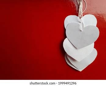 White Paper Hearts Hanging On Red Stock Photo Shutterstock