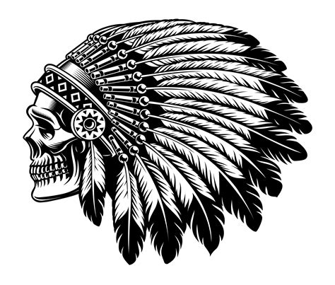 Black And White Illustration Of An Indian Skull Vector Art At