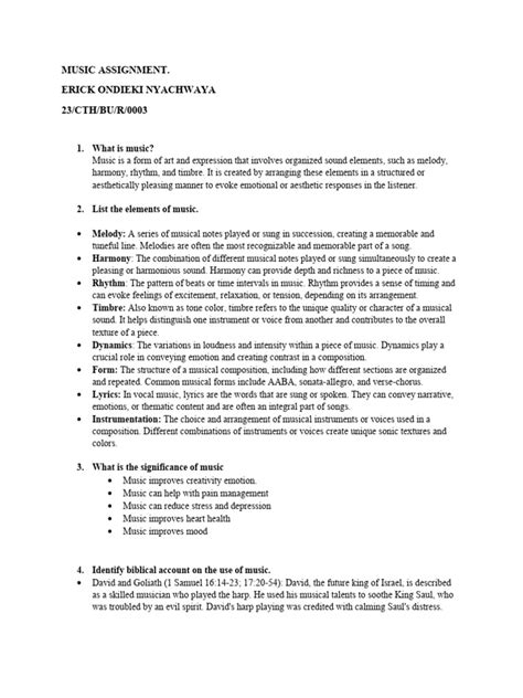 Music Assignment Pdf David The Exodus