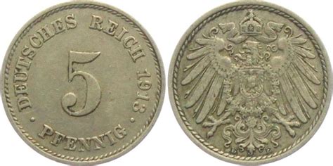 Kaiserreich 1913 E 5 Pfennig großer Adler UNC MA Shops