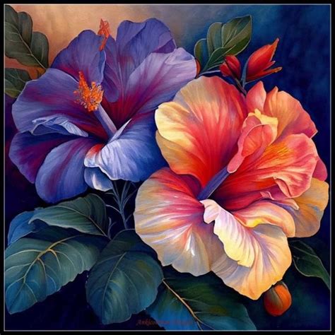 Hibisco Bicolor Flower Painting Watercolor Flowers Watercolor