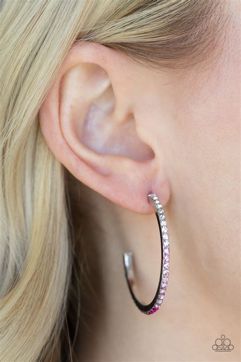 Rhinestone Revamp Pink Hoop Earrings Paparazzi Flamingo Angie