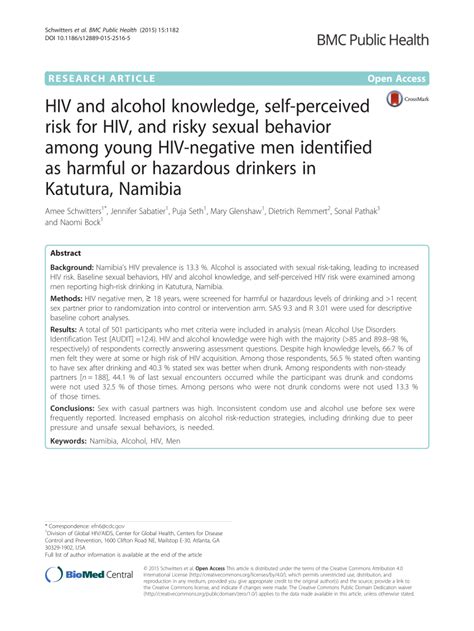 Pdf Hiv And Alcohol Knowledge Self Perceived Risk For Hiv And Risky