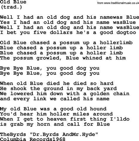 Old Blue By The Byrds Lyrics With Pdf