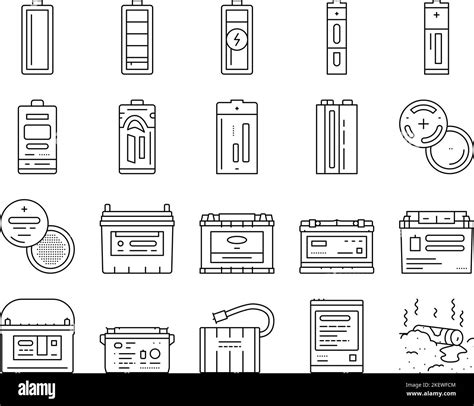 Battery Power Energy Electric Car Icons Set Vector Stock Vector Image