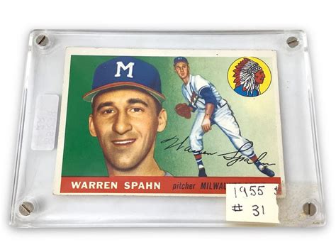 Lot 1955 Topps 31 Warren Spahn Baseball Card In Case