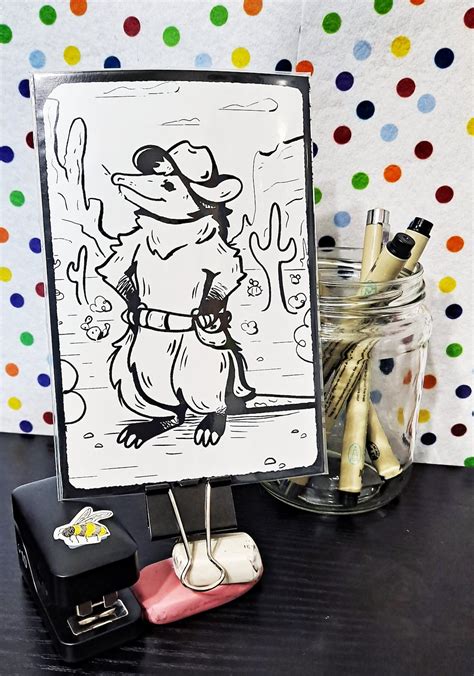 Yeehaw Man Black And White Mini Print Cute Silly Clown Cowboy Opossum