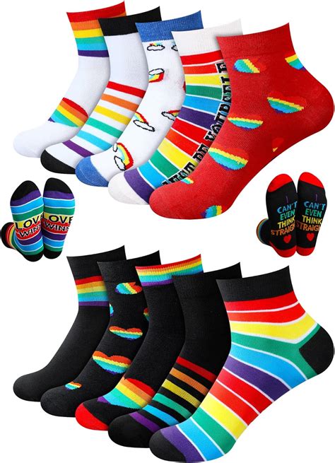 Amazon Shinymatch Pairs Rainbow Gay Pride Novelty Socks Unisex