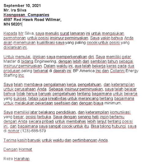 Contoh Cover Letter Bahasa Indonesia Untuk Lamaran Kerja KOSNGOSAN